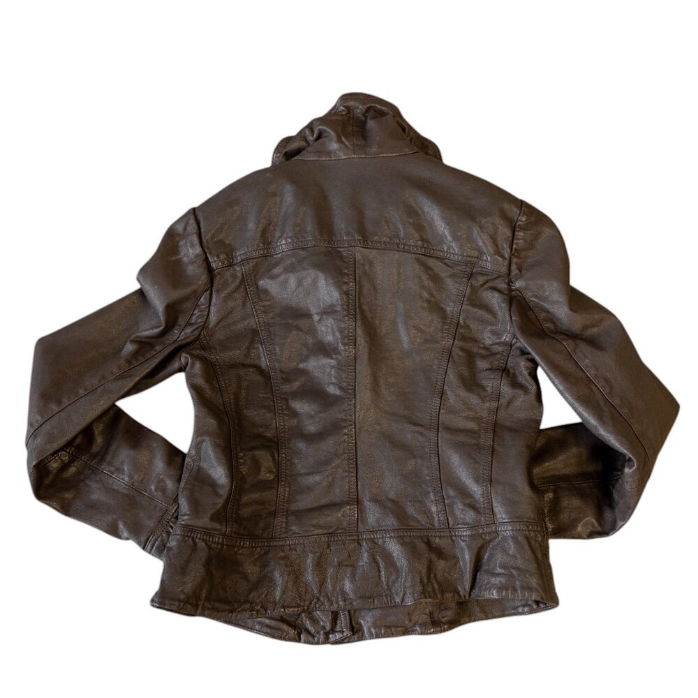 AllSaints ALL SAINTS Belvedere Bitter Brown Leather Gillet Jacket * Size 8 - Picture 12 of 14